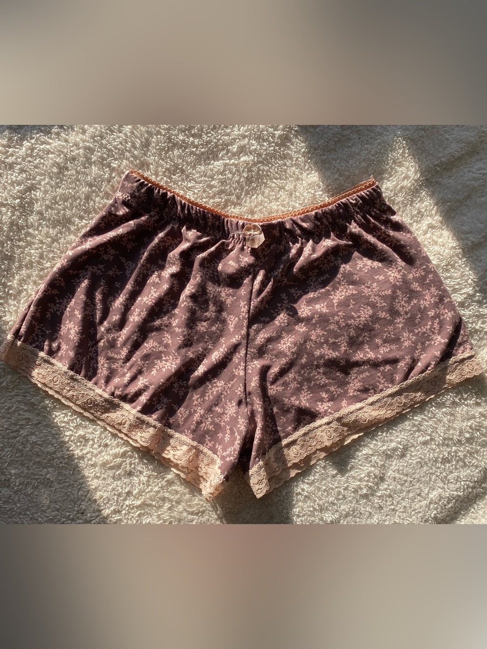 Lace Trimmed Mauve Brown Ellen Tracy Y2K Loungewear Micro Shorts | Stylish Sleep